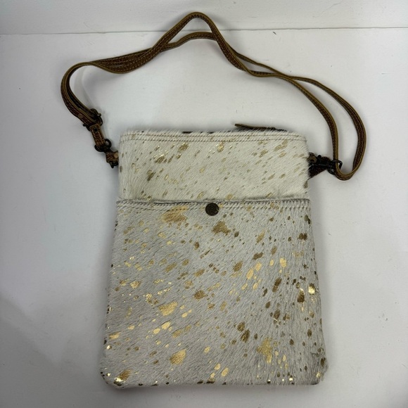 Myra Bag Handbags - Myra Bag Leather Calf Hair Gold Speckled Crossbody Shoulder Bag Western Rodeo